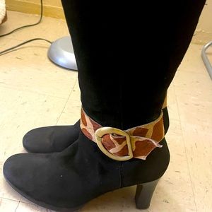 J. Renee Moon black animal print heeled boots. Size 11M